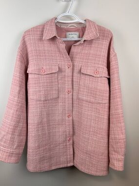 Aritzia Babaton Tweed Shacket Blush Pink Button Front Joan Jacket Size 2